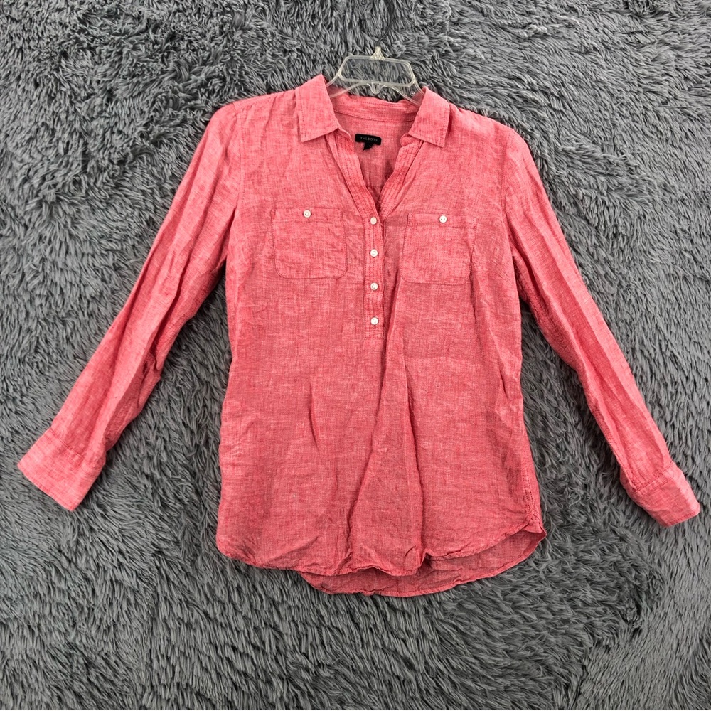 Talbots Shirt Womens Small Button Up Long Sleeve 100 Percent Linen Vneck